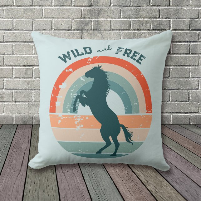 Rearing Blue Horse Retro Rainbow Wild Free Cushion (Creator Uploaded)