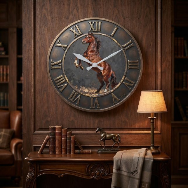 Rearing Brown Horse Bronzed Equestrian Statement  Large Clock (Creator Uploaded)
