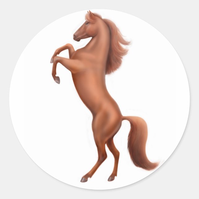Rearing Chestnut Horse w sig Classic Round Sticker (Front)