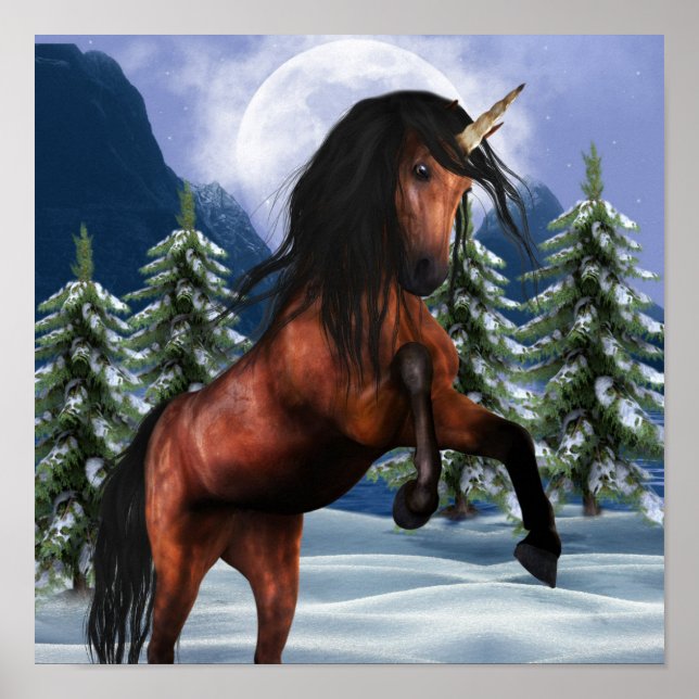 Rearing Chestnut Unicorn  Poster (Front)
