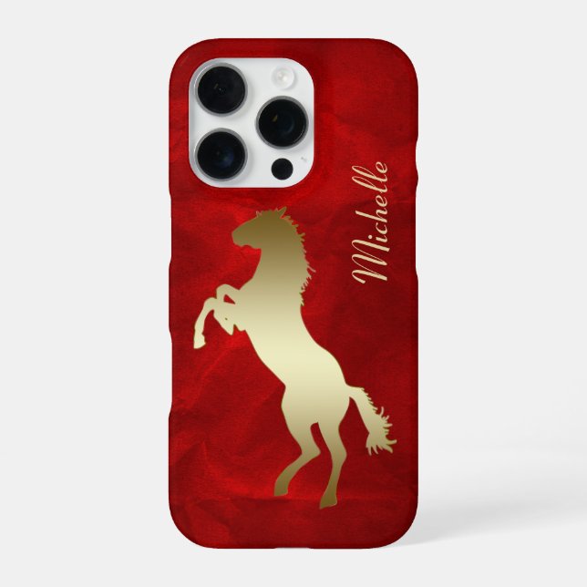 Rearing Gold Horse Silhouette Red  iPhone Case (Back)
