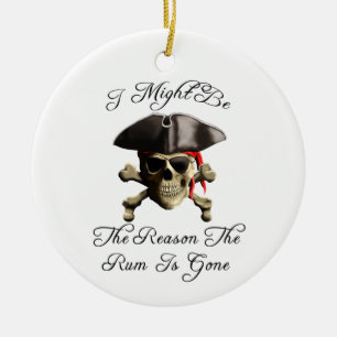 Reason The Rum Is Gone Pirate Skull Ceramic Tree Decoration