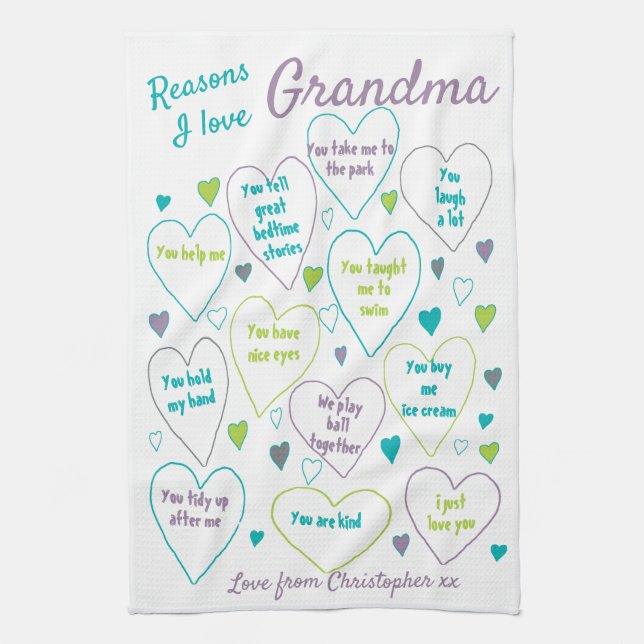 Reasons I Love Grandma Tea Towel (Vertical)