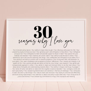 Reasons Why I Love You Modern 30th Birthday Gift Poster