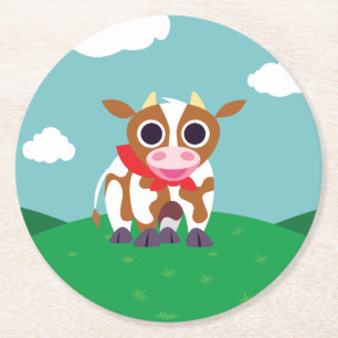 Reba the Cow Round Paper Coaster