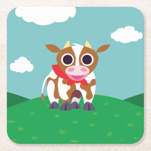 Reba the Cow Square Paper Coaster