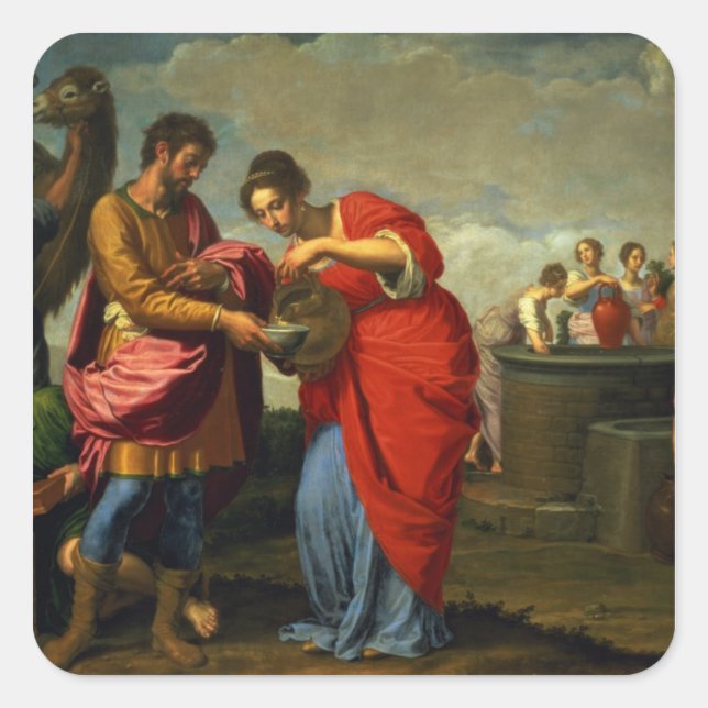 Rebecca and Eliezer at the Well, c.1626-27 Square Sticker (Front)