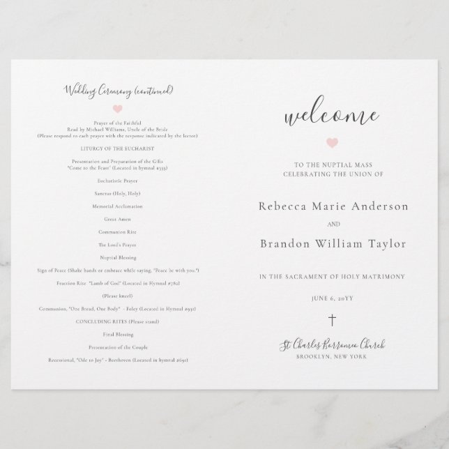 Rebecca Catholic Wedding Mass Ceremony Program (Front)
