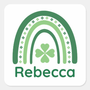 Rebecca Name Clover Boho Rainbow Square Sticker