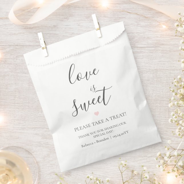 Rebecca Pink Heart Love is Sweet Wedding Candy Favour Bags (Clipped)