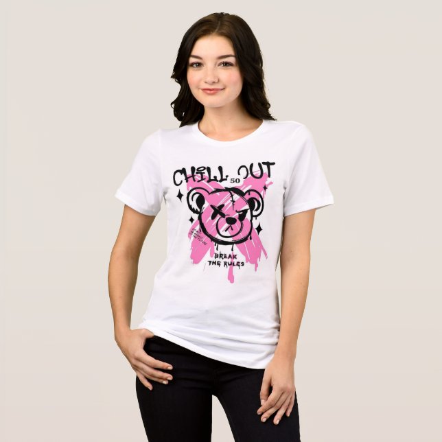Rebel Bear Graffiti Tee – Chill Out & Break Rules (Front Full)