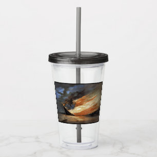 Rebel Civil War flagship on Fire of American flag Acrylic Tumbler