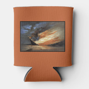 Rebel Civil War flagship on Fire of American flag Can Cooler