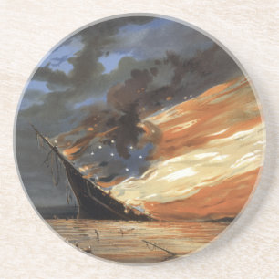 Rebel Civil War flagship on Fire of American flag Coaster