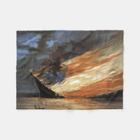 Rebel Civil War flagship on Fire of American flag