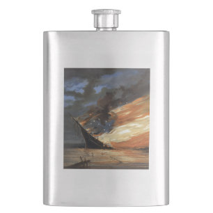 Rebel Civil War flagship on Fire of American flag Hip Flask