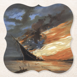 Rebel Civil War flagship on Fire of American flag Paper Coaster