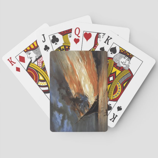 Rebel Civil War flagship on Fire of American flag  Playing Cards (Back)