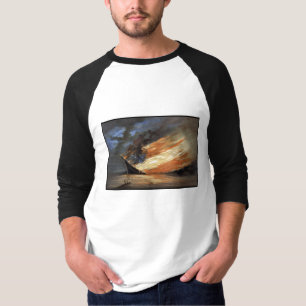Rebel Civil War flagship on Fire of American flag T-Shirt