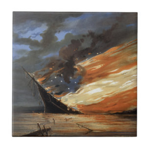 Rebel Civil War flagship on Fire of American flag Tile