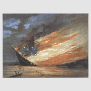 Rebel Civil War flagship on Fire of American flag Tissue Paper