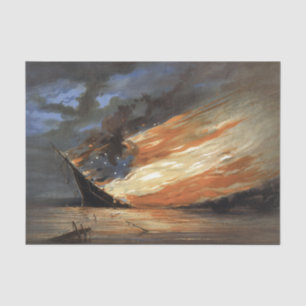 Rebel Civil War flagship on Fire of American flag Tissue Paper