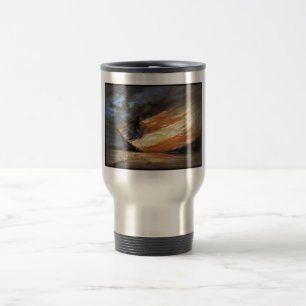 Rebel Civil War flagship on Fire of American flag Travel Mug