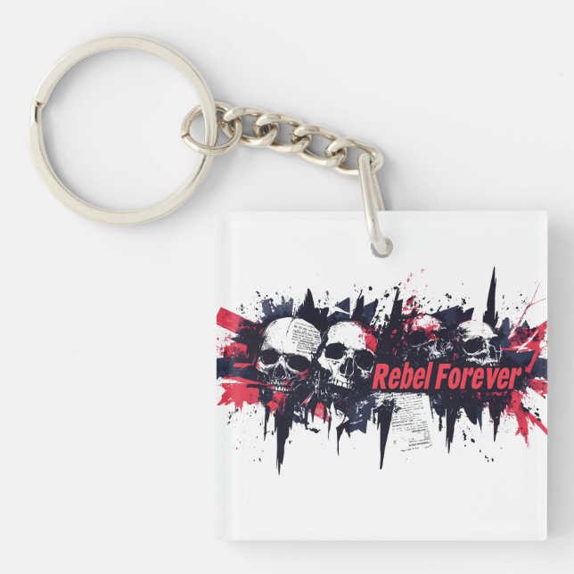  "Rebel Forever" - Edgy Skull Graphic Design Key Ring (Front)