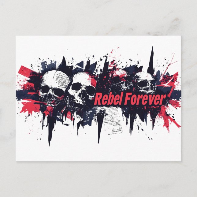  "Rebel Forever" - Edgy Skull Graphic Design Postcard (Front)