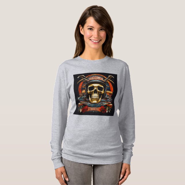"Rebel Rhythms: Vintage Rock & Roll Skull T-shirt (Front Full)