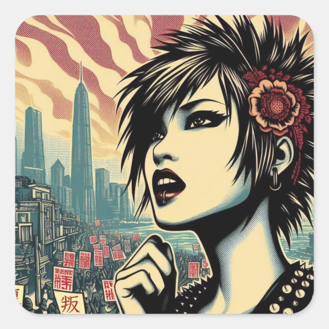 'REBEL RISING' Protest  Square Sticker (Front)