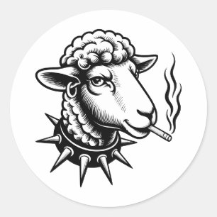 Rebel Sheep – Punk Tattoo Style Graphic Classic Round Sticker