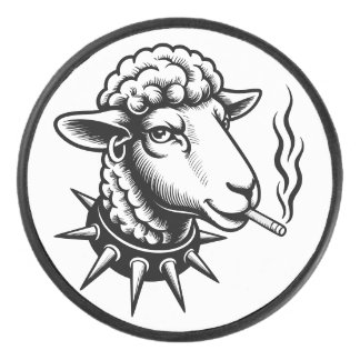 Rebel Sheep – Punk Tattoo Style Graphic Hockey Puck