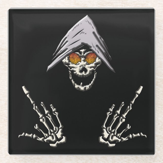 Rebel Skull with Yellow Eyes Glass Coaster (Front)