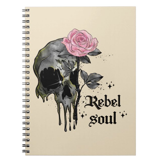 Rebel Soul - Gothic Skull with Pink Rose Notebook (Front)