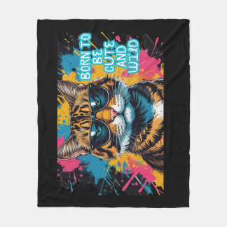 Rebel Tigrad Cat With Mob-Style and Urban Glasses Fleece Blanket