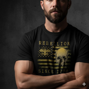 Rebellion 1776 American Flag Skull Design T-Shirt Tri-Blend Shirt