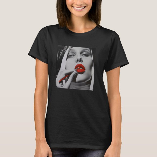 rebellious nun with lipstick, rebellious nun T-Shirt (Front)