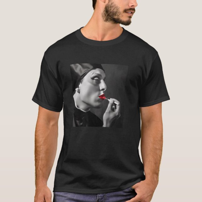rebellious priest with lipstick, rebellious priest T-Shirt (Front)