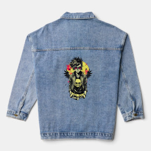 Rebellious Punk Skull Girl - Retro Tee Denim Jacket