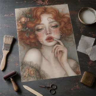 Rebellious Redhead Portrait Decoupage Tissue Paper
