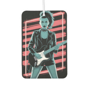 Rebellious Rock Star: Female Guitarist in Leather  Car Air Freshener
