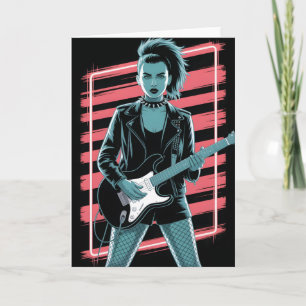 Rebellious Rock Star: Female Guitarist in Leather Card