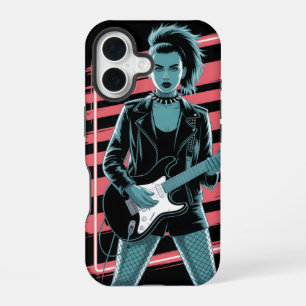 Rebellious Rock Star: Female Guitarist in Leather  iPhone 16 Case