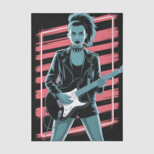 Rebellious Rock Star: Female Guitarist in Leather Tissue Paper
