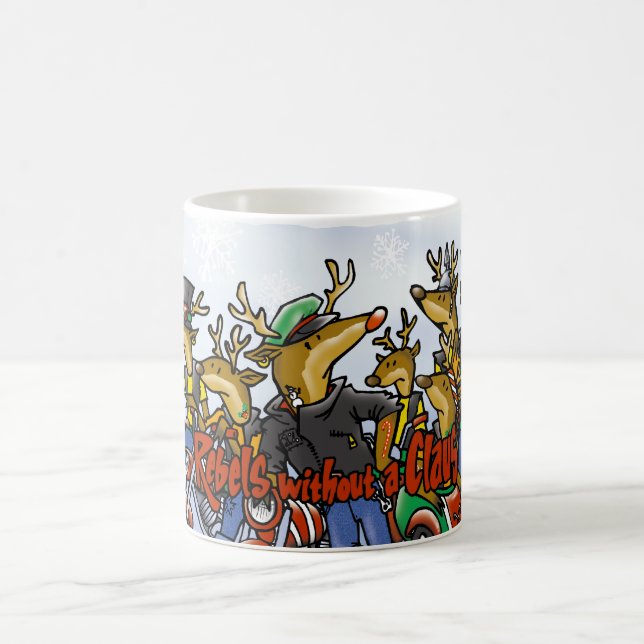 Rebels without a Claus Reindeer Holiday Cartoon Coffee Mug (Center)