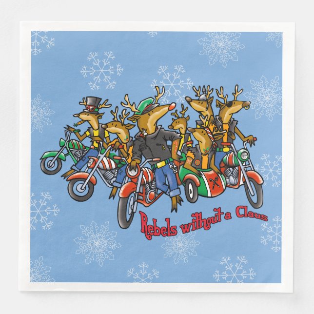 Rebels without a Claus Reindeer Holiday Cartoon Napkin (Front)