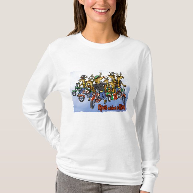 Rebels without a Claus Reindeer Holiday Cartoon T-Shirt (Front)
