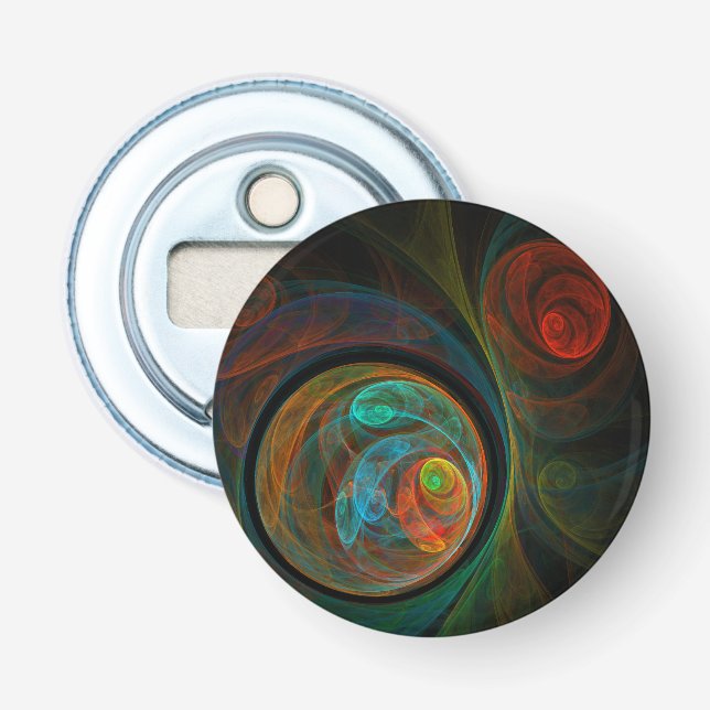 Rebirth Blue Abstract Art Button Bottle Opener (Front)