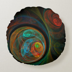 Rebirth Blue Abstract Art Round Pillow